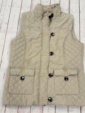 Style & Co Tan Women’s Vest Size Medium Quilted Pockets Full Zip Button